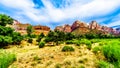 The West Temple, Sundial and Altar of Sacrifice Mountains viewed from the Pa`rus Trail in Zion National Park, Utah Royalty Free Stock Photo