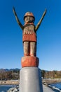 Squamish Nation Welcome Figure in Ambleside Park. West Vancouver, BC, Canada.