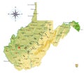 West Virginia highly detailed physical map Royalty Free Stock Photo