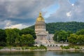 The West Virginia State Capitol and Kanawha River, in Charleston, West Virginia