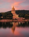 The West Virginia State Capitol and Kanawha River at sunset, in Charleston, West Virginia Royalty Free Stock Photo