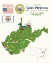 West Virginia travel postcard. USA colorful poster with map