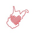 West Virginia US state red outline map with the handwritten heart shape. Vector illustration Royalty Free Stock Photo