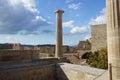 West wing of the Hellenistic stoa on the Acropolis of Lindos. Rhodes island, Greece Royalty Free Stock Photo