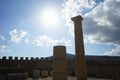 West wing of the Hellenistic stoa on the Acropolis of Lindos. Rhodes island, Greece Royalty Free Stock Photo