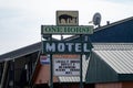 West Yellowstone, Montana - September 24, 2020: Sign for the One Horse Motel, no vacancy in the gateway town of Yellowstone Royalty Free Stock Photo