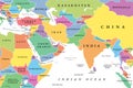 West Asia and South Asia, multi colored political map Royalty Free Stock Photo