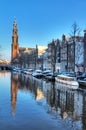 Westerkerk canal winter Royalty Free Stock Photo