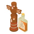 Western attribute icon isometric vector. Whiskey bottle traditional indian totem