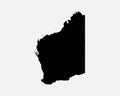 Western Australia Map Black Silhouette. WA, Australian State Shape Geography Atlas Border Boundary. Black Map Isolated on a White