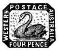 Western Australia Four Pence Stamp in 1854, vintage illustration