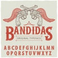 Western bandidas typeface poster with hand drawn two revolvers wings vector illustration