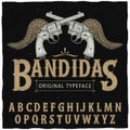 Western bandidas typeface poster with two revolvers and wings vector illustration