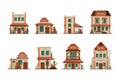 Western buildings. Wild west architectural constructions saloon vector collection Royalty Free Stock Photo