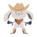 Western bunny baby cute print. Wild west rabbit with hat, boot, gun.