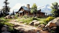 Western Cabin Decor Vector-style Graphics In Natural Setting