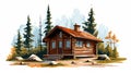 Western Cabin Rental In Natural Setting - Vector-style Graphics