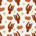 Western cactus summer seamless pattern