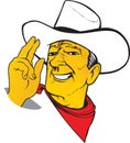 Western cartoon charismatic Texas Cowboy ranger in hat with scar