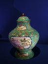 Western Chinese Porcelain Vase Green-ground Painted Enamel Lidded Copper Jar Featuring Figures Landscape Medallions Qing Qianlong