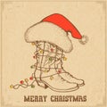 Western Christmas greeting card with cowboy traditional boots an Royalty Free Stock Photo