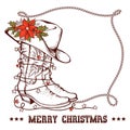 Western Christmas greeting card with cowboy traditional boots an Royalty Free Stock Photo