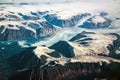 Coast of Greenland, aerial view of glacier, mountains and ocean