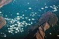 Western coast of Greenland, aerial view of icebergs in ocean