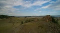 The western coast of Lake Baikal. Valley of Stone Spirits in Tazheranskaya steppe. aerial drone footage