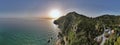 Western Corfu sunset coast panorama with Mirtiotissa beach, Greece Royalty Free Stock Photo