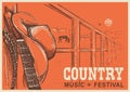 Western country music poster with cowboy hat and music guitar