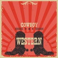 Western Cowboy boots background.Vector red card Royalty Free Stock Photo