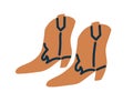 Western cowboy boots. Cowgirl footwear. Fashion autumn low-heeled shoes. Modern women foot wearing. Trendy footgear pair