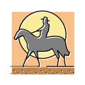 western cowboy ride horse on sunset color icon vector illustration Royalty Free Stock Photo