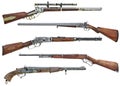 Western cowboy rifle and shotgun booster pack collection of assorted weapons on an isolated white background .