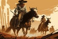 Western with cowboys and herd. Generative AI