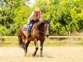 Western cowgirl woman riding horse. Sport activity Royalty Free Stock Photo