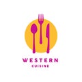 Western cuisine logo with knife, fork and spoon cutlery icon.