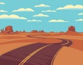 Western desert landscape with empty winding road