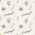 Western desert snake and cacti minimalist artistic trendy scribble boho modern vector seamless pattern