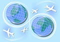 Western and Eastern Hemisphere, air paths and connections in world. Poster design for a travel agency, International Day of Aviati Royalty Free Stock Photo