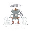 Western frog duel cute print. Wild west animal with hat, boot, gun. Royalty Free Stock Photo