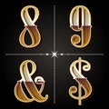 Western gradient alphabet letters vintage numbers design vector