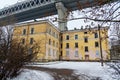 Western High-Speed Diameter over the houses on Kanonersky Island in winter. Saint Petersburg. Russia, Royalty Free Stock Photo