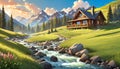 Western home life mountain high peaks summer meadow wallpaper