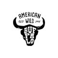 Western Logo Skull Buffalo head Draw Grunge style. Wild West symbol sing of a cow`s Horns and Retro Typography Royalty Free Stock Photo