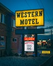 Western Motel sign at night, on Route 66 in Shamrock, Texas