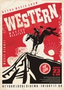 Western movies poster template with cowboy riding the horse