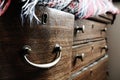 Western Old Furniture Wooden Drawers, Locks, Antiquity Countryside, Rural, Still life. Vintage and Ancient Desk and Home Objects Royalty Free Stock Photo