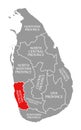 Western Province red highlighted in map of Sri Lanka